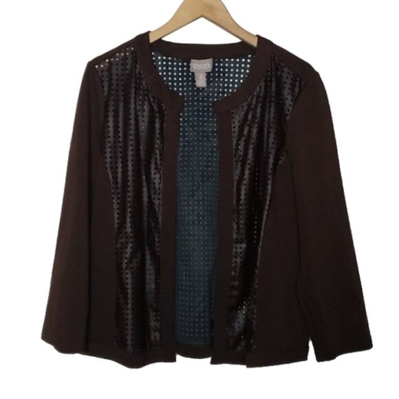 Chico's Brown Faux Leather Laser Cut Jacket Sz 2 - Picture 1 of 5